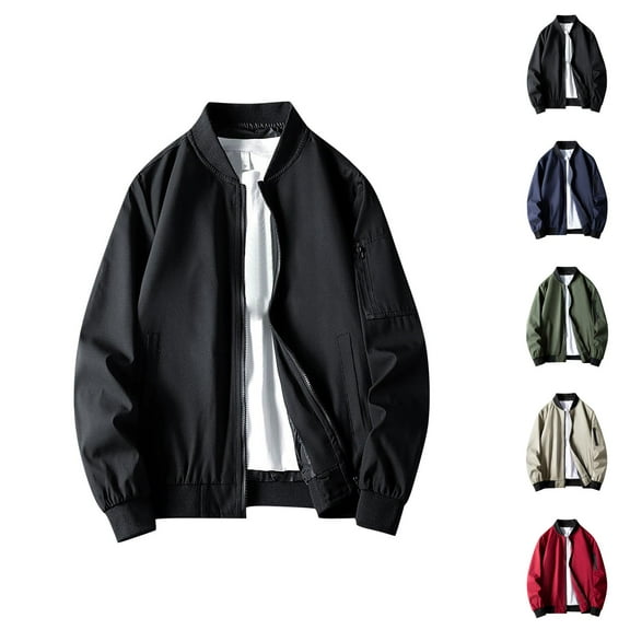 Business Jackets for Men Long Sleeve Stand Collar Zip Up Jacket with Pockets Loose Casual Outerwear Coat