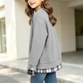 thumbnail image 4 of Girls Plaid Crewneck Sweatshirt Long Sleeve Two Piece Pullover Top Casual Warm Preppy Sweatshirt for Kids Fall Winter School Daily Play Wear(7-8 Years,Grey), 4 of 5