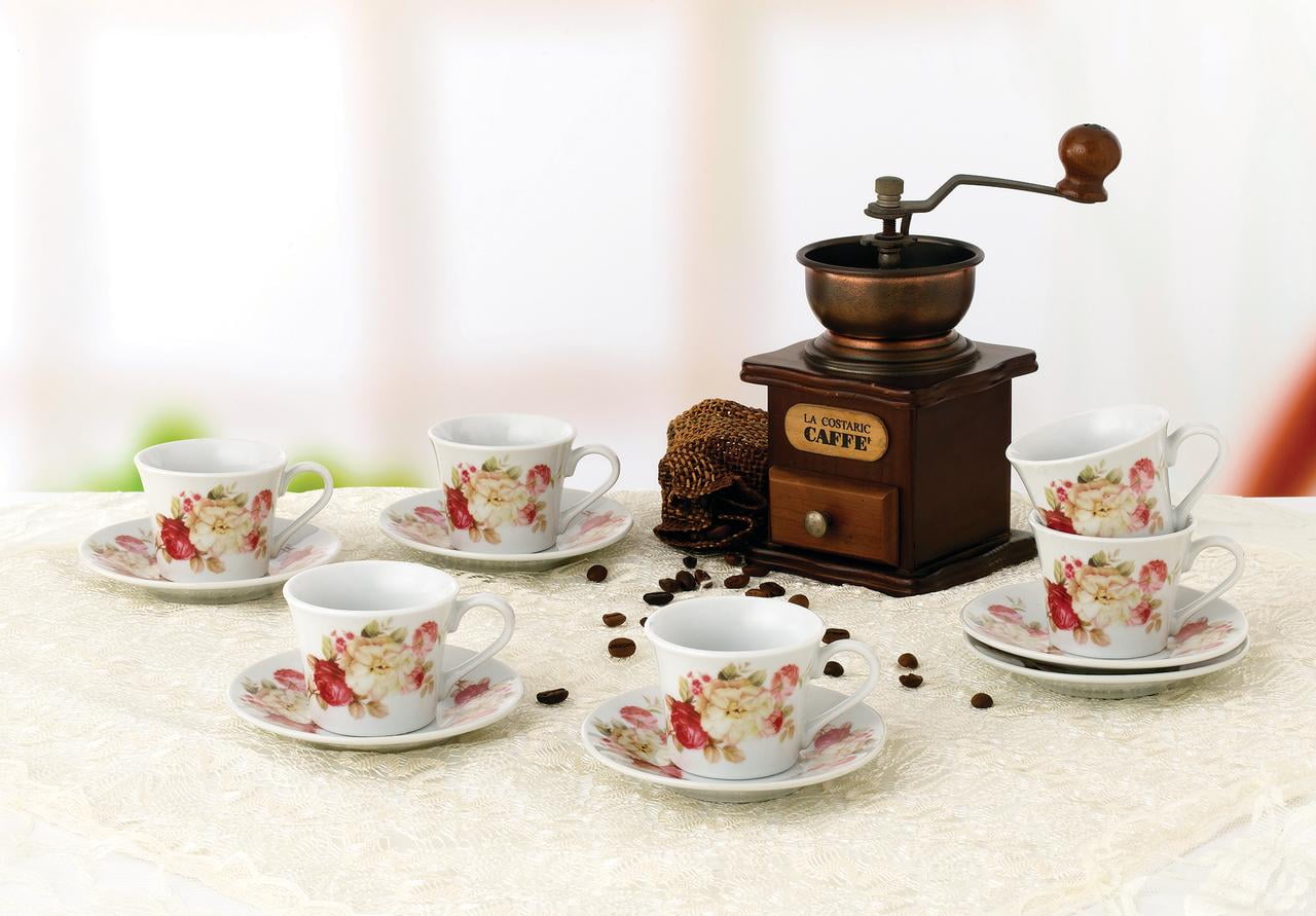with Set - Stand 2oz, 6 Cups Porcelain Saucers Metal and of Set White Espresso