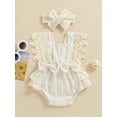 thumbnail image 4 of Hirigin Infant Baby Girl Summer Romper 3 6 12 18 Months Lace Sleeve Pleated Bow Jumpsuit Bodysuit with Headband, 4 of 8