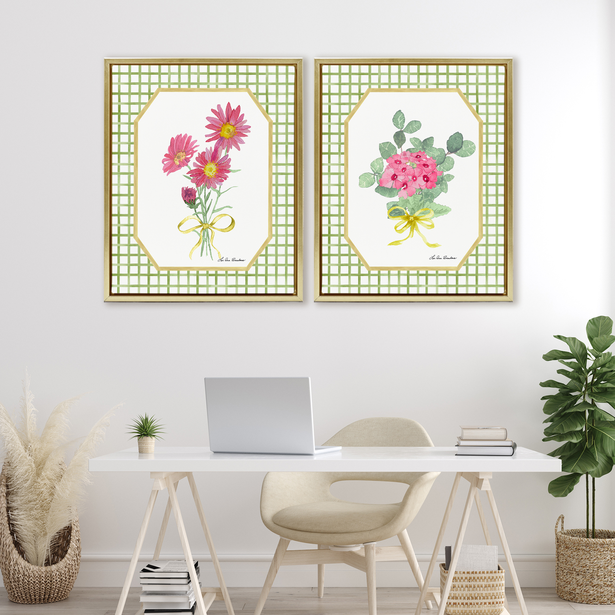 Cottage Botanical Story 2 Piece Gold Framed Floater Canvas Set, design by Lee Ann Sanders