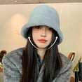 thumbnail image 4 of Qepwscx Fuzzy Bucket Hat for Women Plushes Bucket Cap Warm Fisherman Cozy Cap Wide Brims Bucket Cap Sports Caps Fleece Hat for Adults Winter Outdoor Activities, 4 of 9