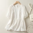 thumbnail image 2 of Diufon Cotton Linen Womens Tops Fall Casual Solid Color Blouses Round Neck Half Sleeve Tops, 2 of 7