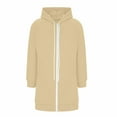 thumbnail image 6 of GuzomFashion Womens Beige Longline Zip Up Hoodie 100% Polyester Relaxed Fit With Pockets Warm for Casual Outings,Size M, 6 of 7