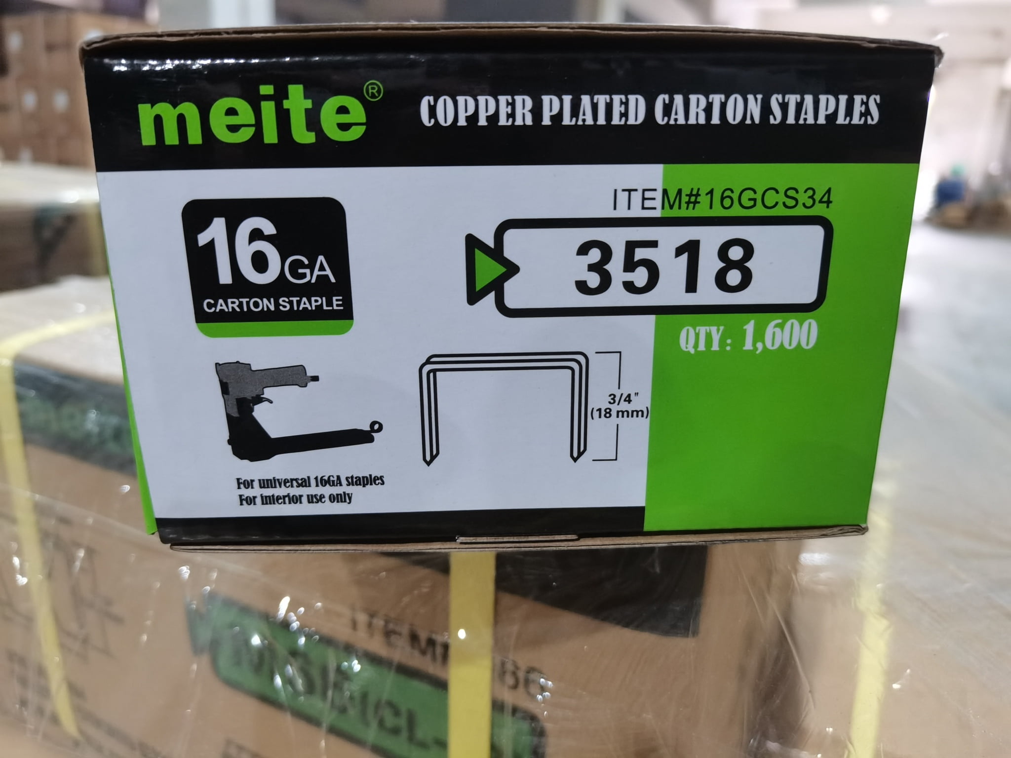 MEITE 16 Gauge Carton Closing Staples 1-3/8" Crown 3/4" Length Copper Coated Carton Staples 2 Boxes (1,600 Pcs/Box)