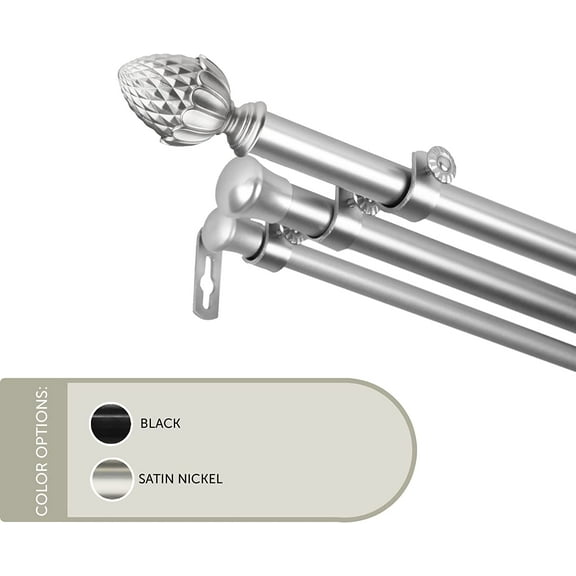 13/16 inch Cupule Triple Curtain Rod 28-48" - Satin Nickel