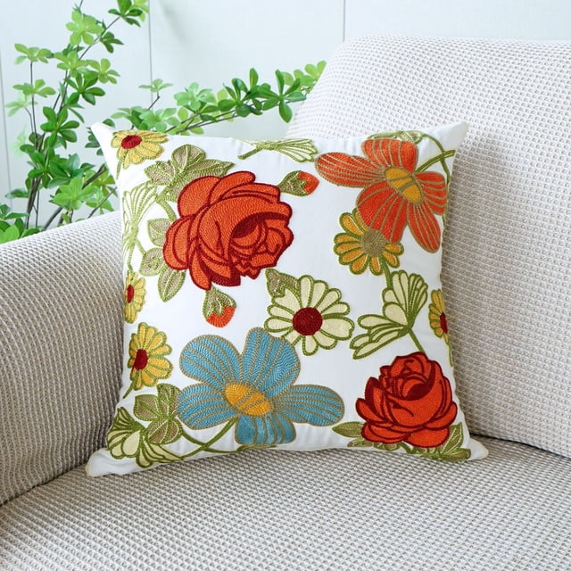 Rural Style Embroidered Pillow Cover Living Room Sofa Cushion Small And Fresh Plants Flowers