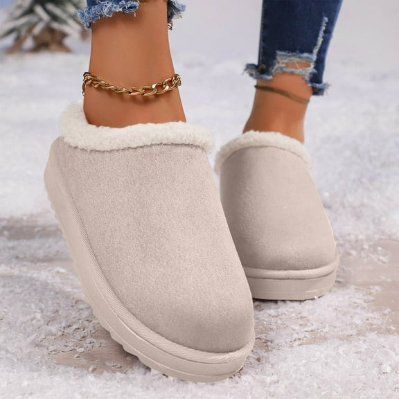 Fnooota Womens Platform Slippers, Warm Non Slip Indoor Closed Toe Winter Shoes White Size 9