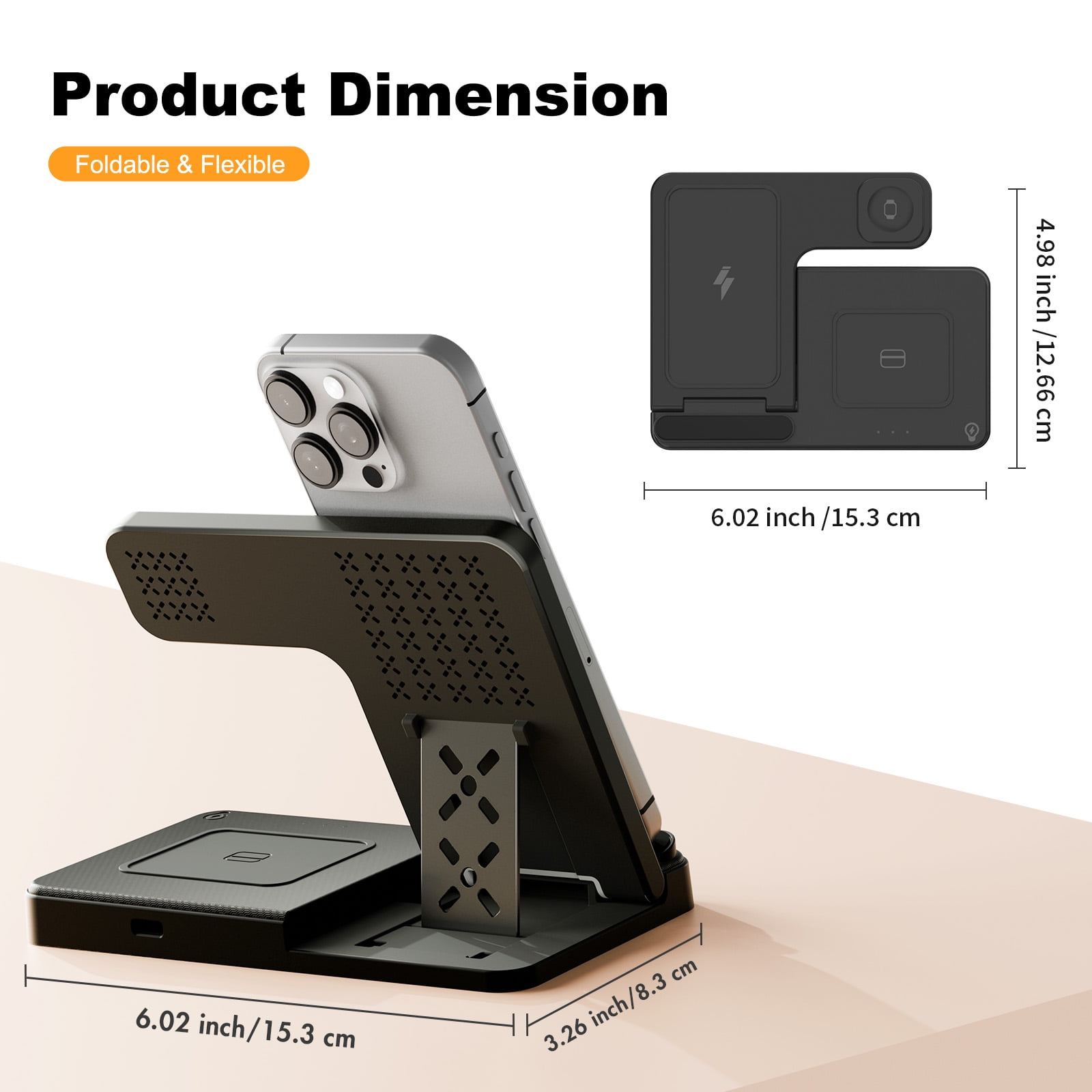 Wireless Charging Station,Amstech 3 in 1 Magnetic Fast Charger for iPhone 16 15 14 13 12 11 Pro Max Plus XS XR SE X 8,Wireless Charger for Apple Watch Series, For AirPods 3 2 Pro Black(2PK)
