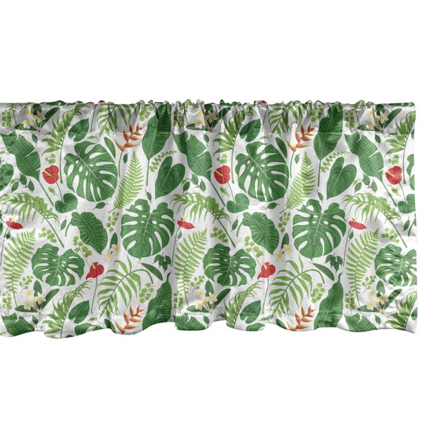 Botanical Window Valance Pack of 2, Tropical Anthurium Monstera Leaves