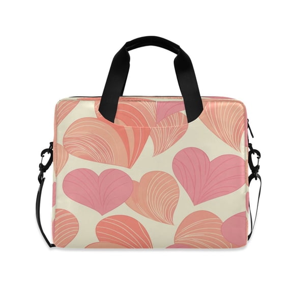 16inch Laptop Briefcase, Business Laptop Bag with Detachable Strap & Padded Compartment, Water-Resistant Polyester,Pink and Peach Hearts