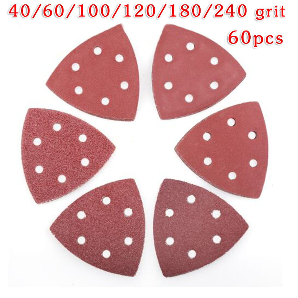 60pcs Triangular Sandpaper Alumina Rough Sanding Pad 40-240 Grit For Polishing 