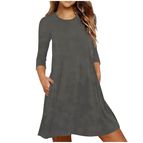POIUYTR Summer Pajamas Dress for Women Casual Crewneck 3/4 Sleeve Pj Mini Dresses Loose Nightgown With Pockets