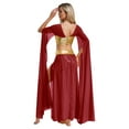 thumbnail image 2 of iiniim 2-Piece Women Belly Dance Dress Chiffon Crop Top and Split Dress Party Dancewear Burgundy M, 2 of 7