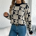 thumbnail image 6 of Fewfanhot Fall Sweaters for Women Checkered Holiday Oversized Sweater Cute Plaid Print Crewneck Knit Puff Sleeve Jumpers, 6 of 9