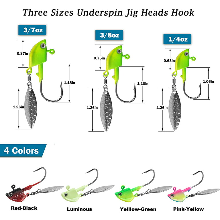 Fishing Jig Head Hook with Willow Blade, 16pcs Swimbaits Weighted