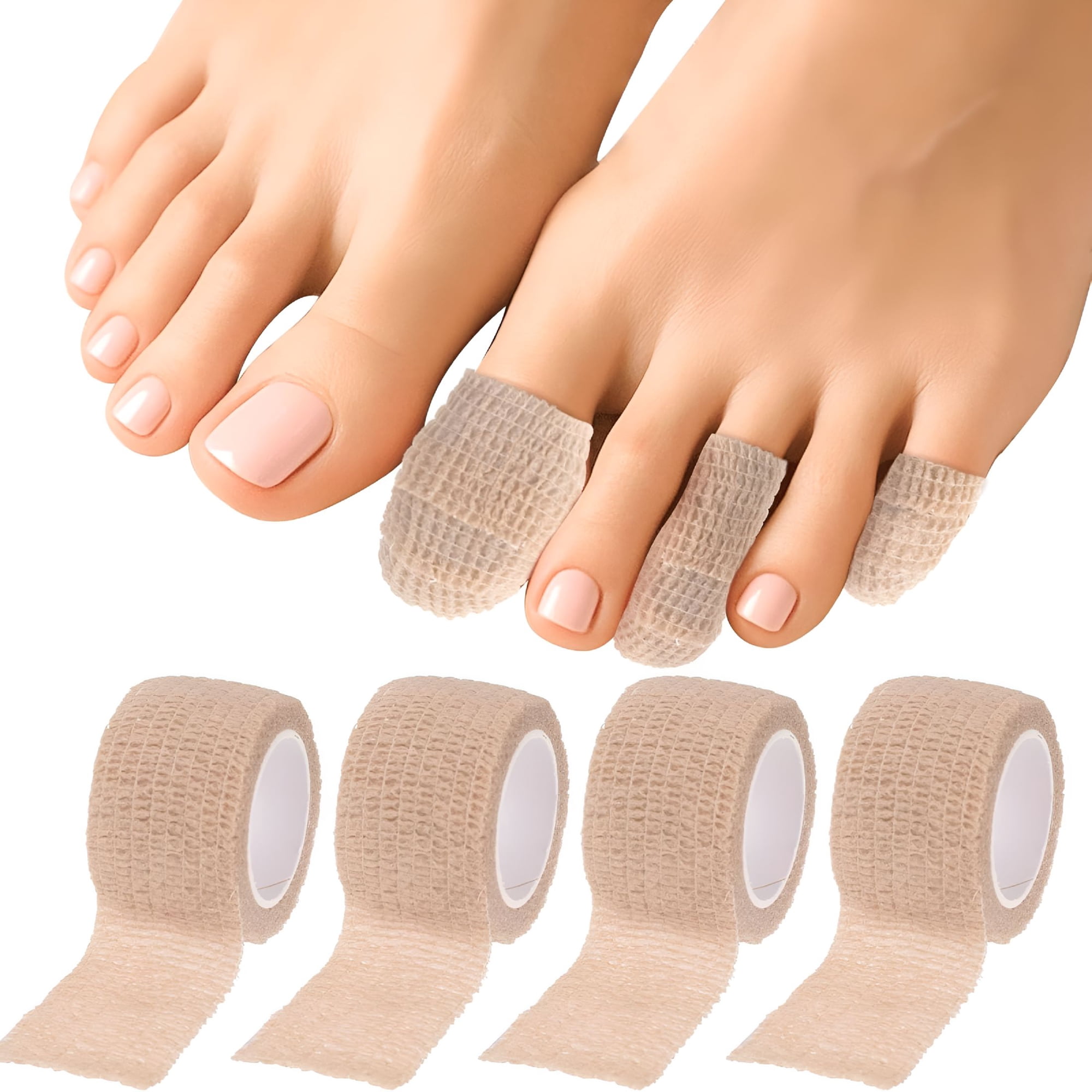 QARUN 4 Rolls Cohesive Bandage Wrap,Self Adhesive Bandage Wrap 1 Inch,Big Toe Bandage,Finger Tape,Toe Tape for Broken Toe,Swelling,Wrist and Ankle Sprains,Finger
