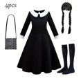 thumbnail image 3 of Disfraz de Halloween de Wednesdy Merlina Adams para niña, vestido de tul elegante para fiesta de Carnaval, traje gótico, Vestidos para niños, 3 of 4