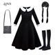 thumbnail image 4 of Disfraz de Halloween de Wednesdy Merlina Adams para niña, vestido de tul elegante para fiesta de Carnaval, traje gótico, Vestidos para niños, 4 of 5