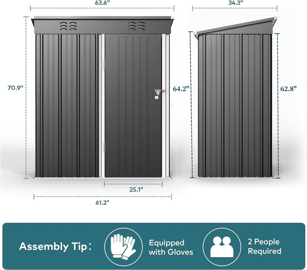 Aiho 5'x3' Metal Outdoor Storage Shed by Galvanized Steel, Waterproof Tool Shed for Garden, Patio & Backyard (Dark Gray)