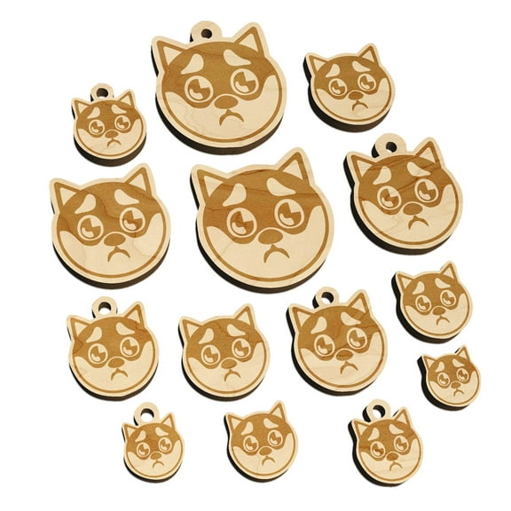 Husky Dog Face Puppy Eyes Wood Mini Charms Shapes DIY Craft Jewelry - With Hole - Various Sizes (16pcs)