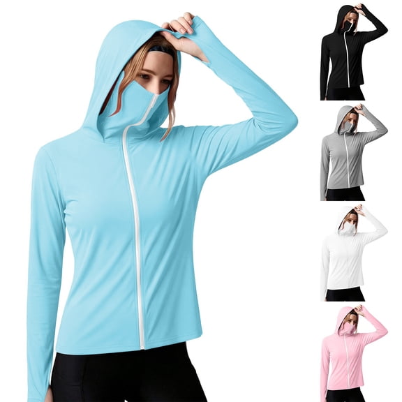 Women's Loose Fit Long Sleeve Hooded Zipper Solid Color Sun Protection Top Shirt Casual Daily Fashion Shirts | CSEONE,Black L