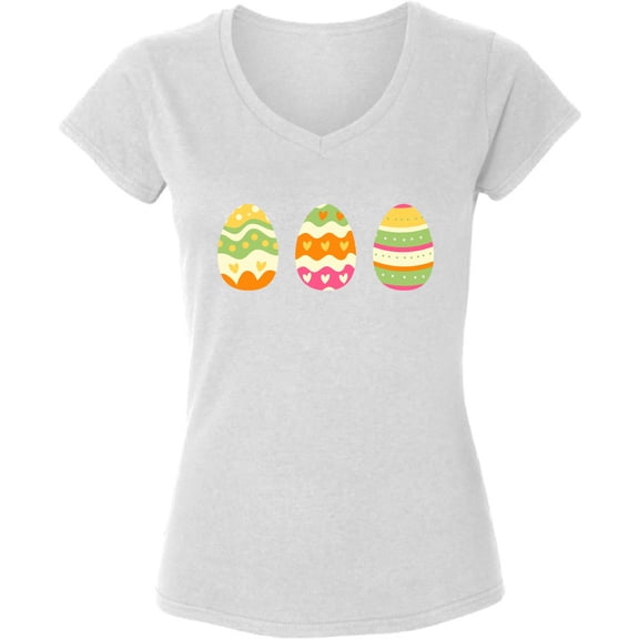 Easter V neck Shirt for Women - S M L XL 2XL - Colorful Eggs Kids Easter V-neck Graphic Tee