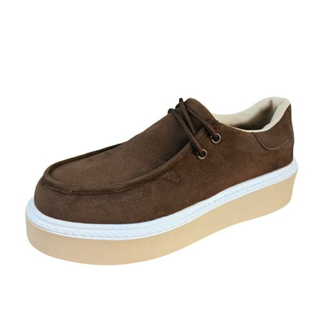 QYZEU White Sneakers for Women Dressy Women s Wedges Casual Shoes Ladies Fashion Retro Solid Lace Up Round Toe Thick Sole Casual Shoes Laces Walking Lightweight Shoes Brown 37