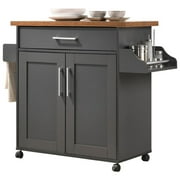 Hodedah Kitchen Island with Spice Rack plus Towel Holder in White Wood