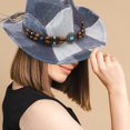 thumbnail image 2 of Jiibva Western Cowboy Hat for Women Men, Tie Dye Patchwork Denim Hat Wide Brim Bucket Hat Vintage Jazz Hat for Stylish Party Accessory, 2 of 7