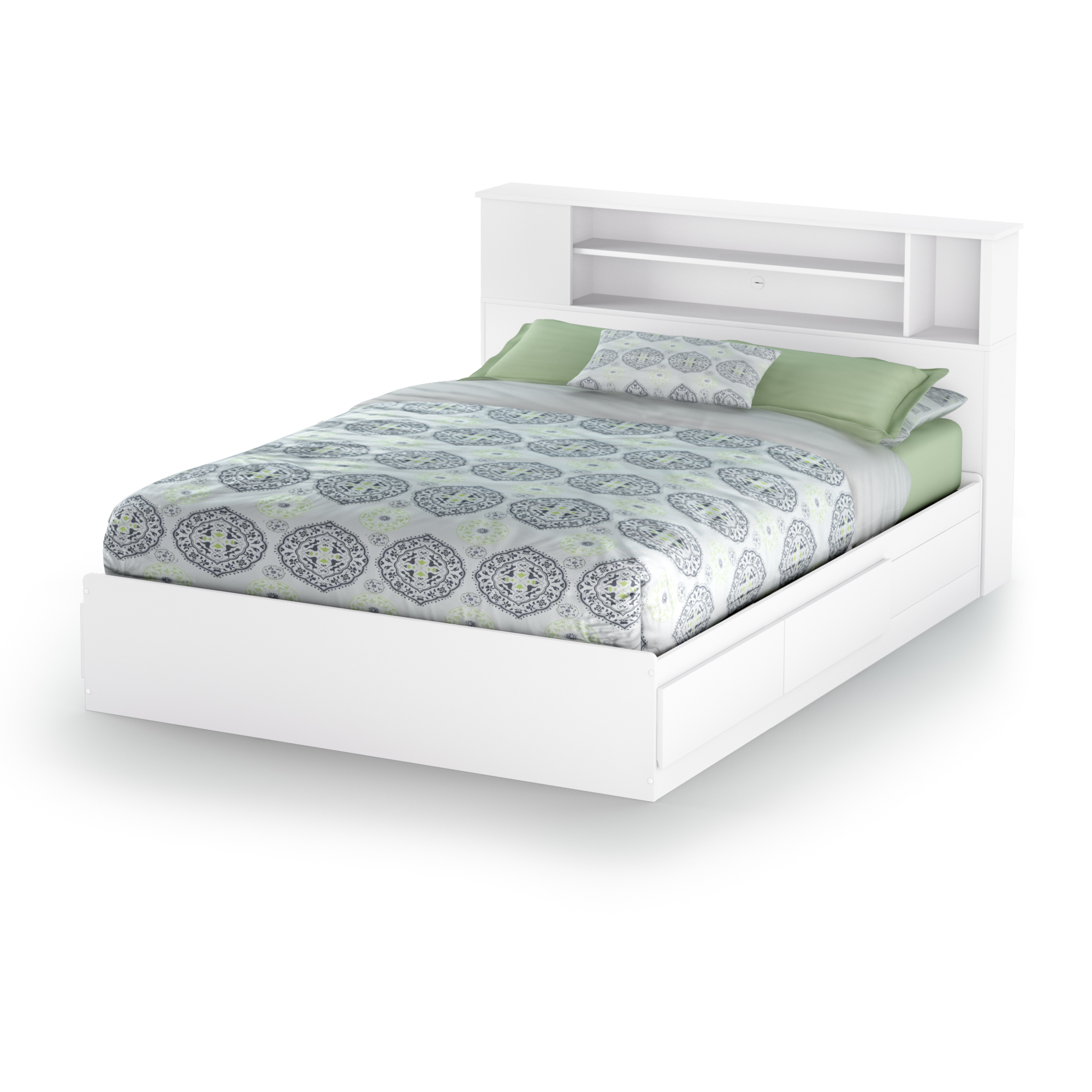 South Shore Vito Queen Mates Bed With Drawers And Bookcase