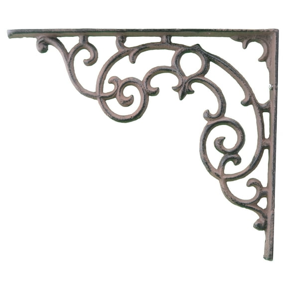 Wall Mount Shelf Bracket Ornate Pattern Distressed Brown Cast Iron Large Size 11.25" Deep Brace by Flag Emotes