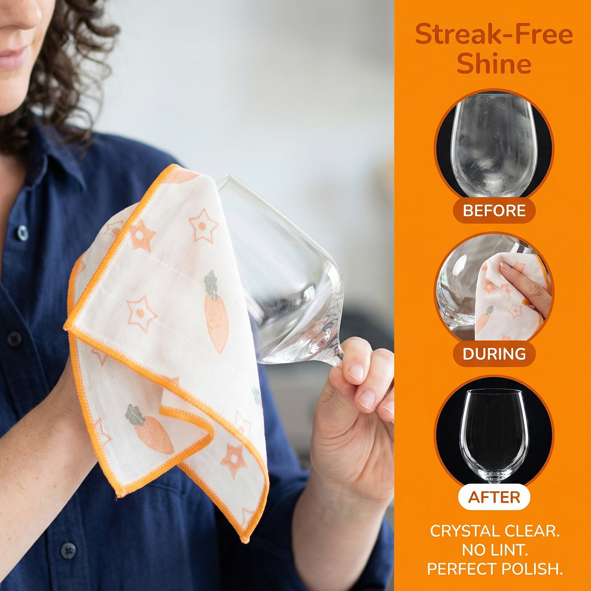 Unique Bargains 6 Pack Reusable Cute Pattern Quick Dry Dish Cloths Orange/Blue 12"x12"