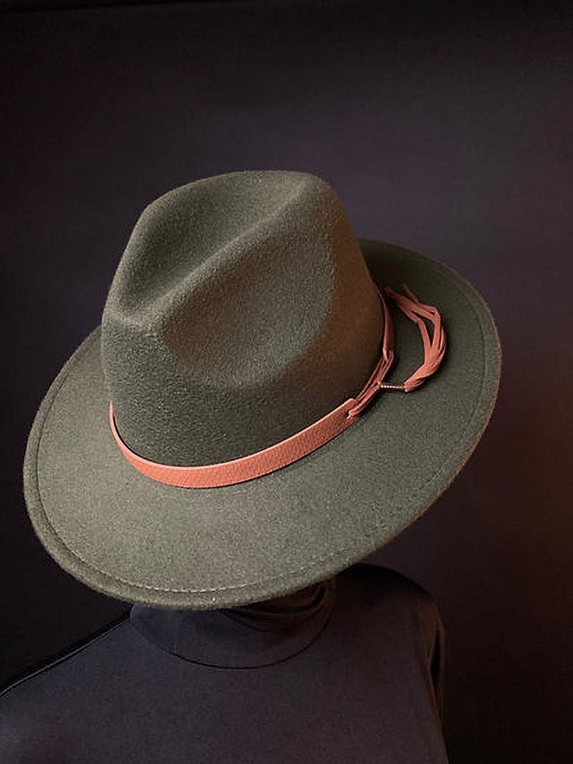 Army Green Male Fedora Hat (short brim)