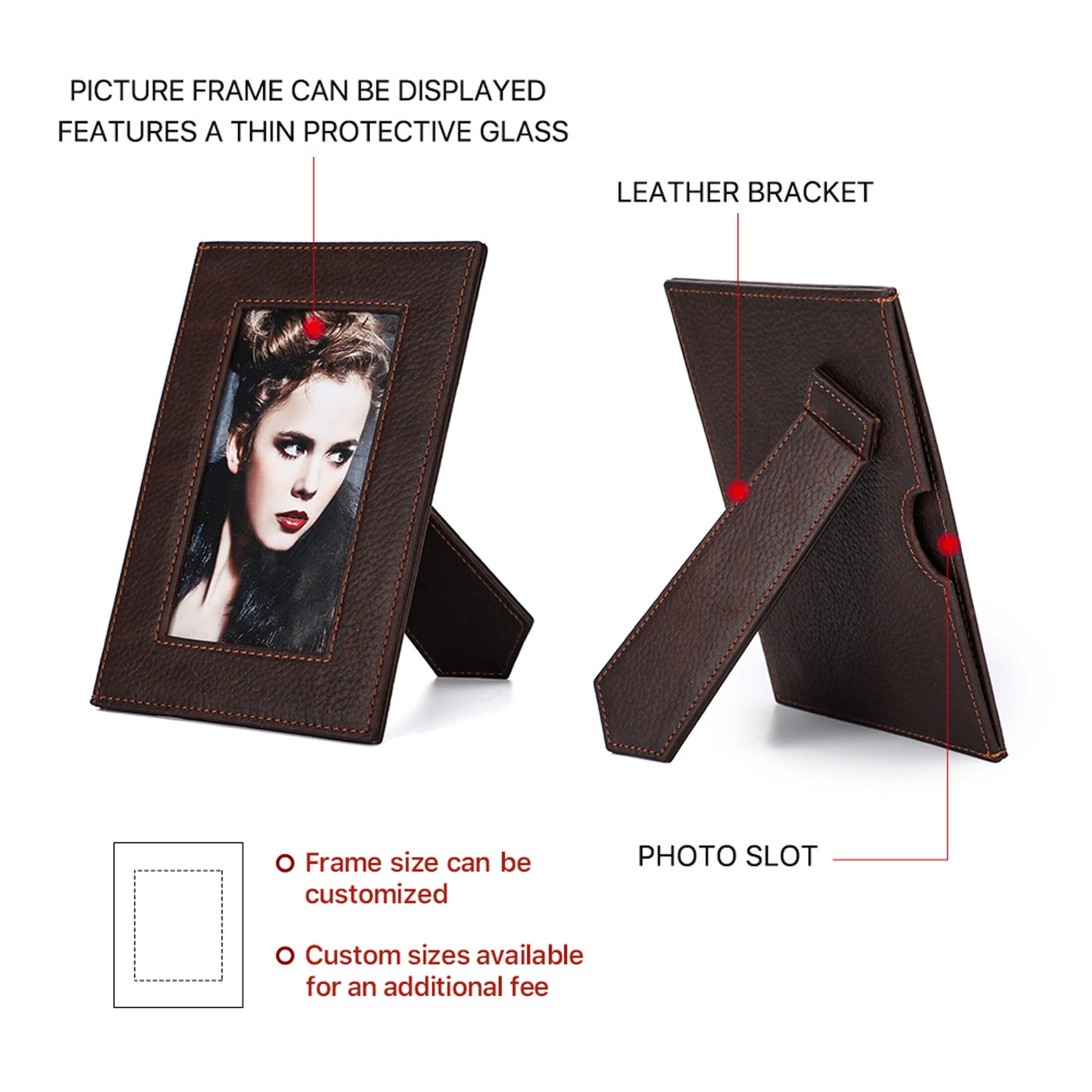 Hiram Genuine Leather 5" x 7"Desktop Photo Frame, Cute Standing Picture Frame, Coffee