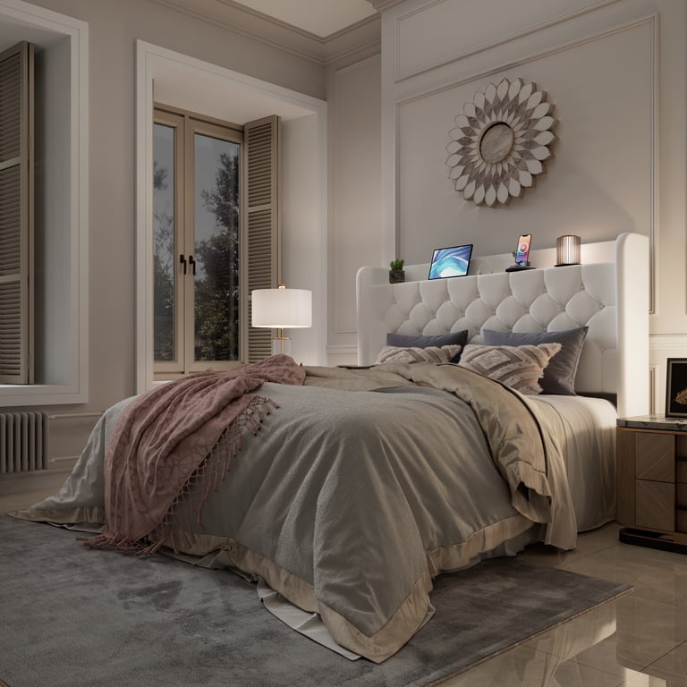 Amolife Queen Bed, Wingback Headboard Charging Hub photo 2