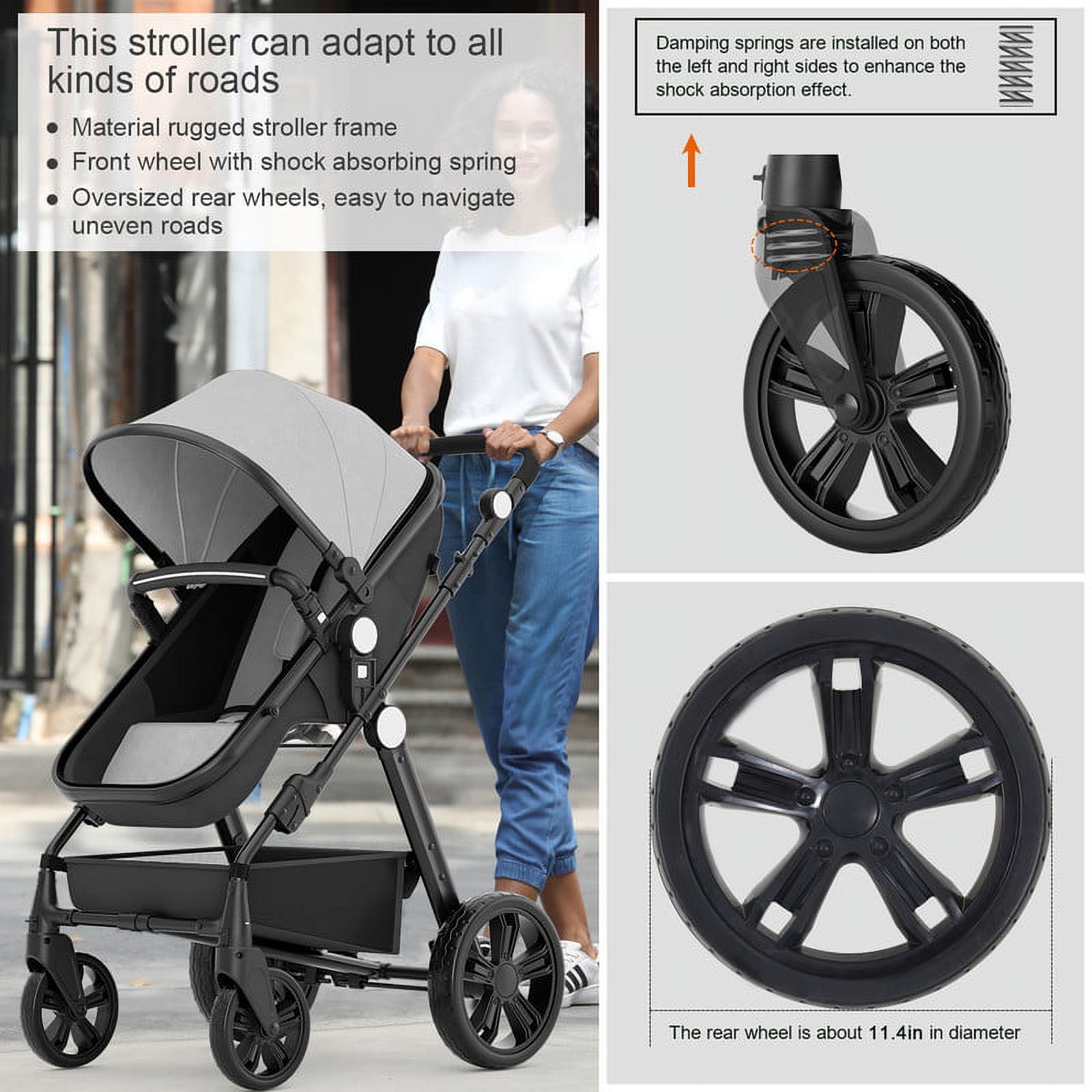Cynebaby Foldable Baby Newborn Stroller for 0-36 Months Old Babies, Gray - image 2 of 10