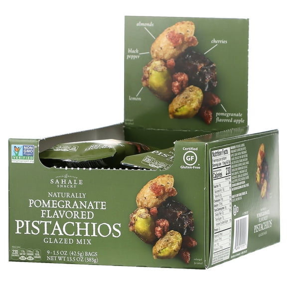 Glazed Mix, Natural Pomegranate Pistachios, 9 Packs, 1.5 oz (42.5 g) Each, Sahale Snacks