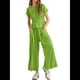 thumbnail image 2 of Conjunto de Dos Piezas para Mujer: Top Fruncido y Pantalón Conjunto Informal Bohemio de Cintura Alta con Bolsillos Verde M, 2 of 7