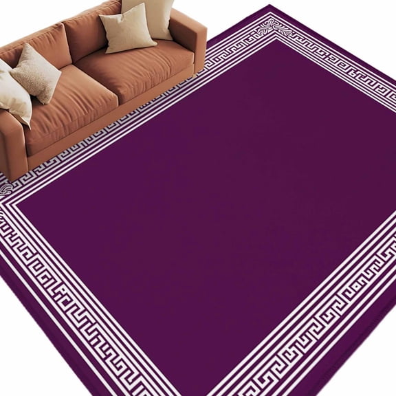 5x7 Area Rugs for Living Room, Dark Purple Greek Key Non Slip Area Rugs for Kitchen Bedroom Entryway, Geometric Greece Ancient Farmhouse Geo Washable Carpet Runner Rug Floor Mats for Bedroom