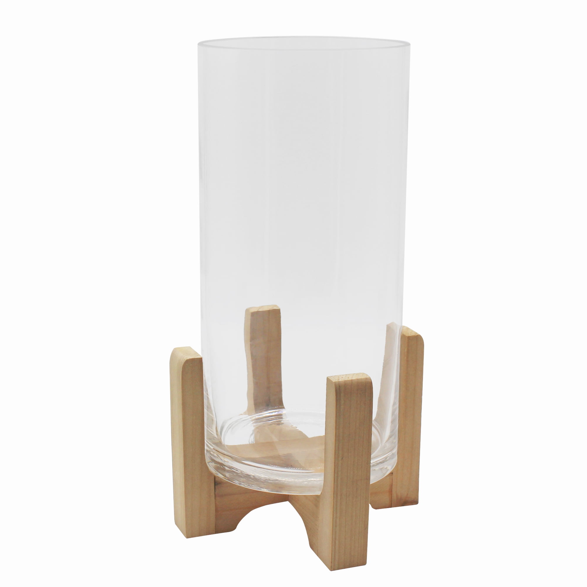 (2 pack) Better Homes & Gardens Glass Hurricane Candle Holder with Wood Stand, 11.5", Large