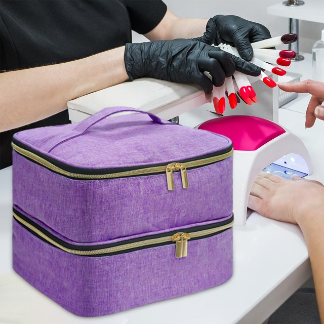 Bolsa de almacenamiento, bolsa de transporte con asa, contenedor, organizador de esmalte de uñas, estuche con bolsillo con cremallera para herramienta Violeta