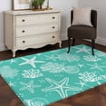 thumbnail image 3 of Teal Coastal Area Rugs 3'x5', Washable Small Throw Rugs for Living Room Bedroom, Nautical Beach Starfish Coral Summer Indoor Outdoor Rug Non-Slip Low Pile Carpet Runner Reversible Floor Mats, 3 of 8