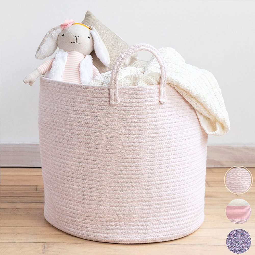 Premium Woven Rope Storage Basket Large Blanket Basket for Living Room