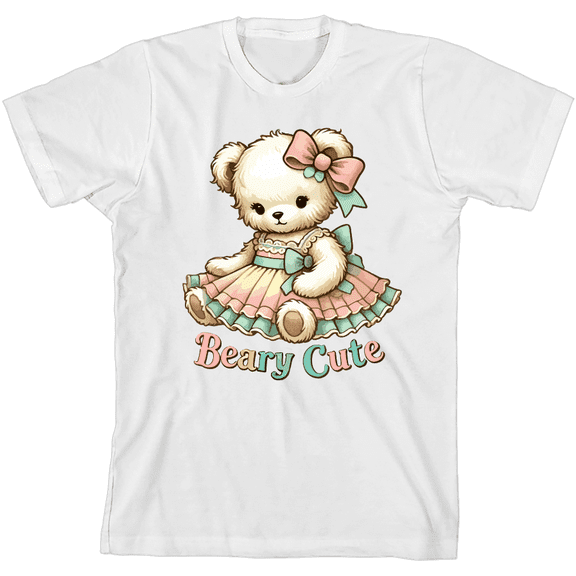 Beary Cute Teddy Bear Boy's White Crew Neck Short Sleeve Tee-Medium