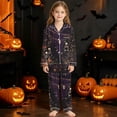 thumbnail image 2 of CUZIBR Girls Outfits Cartoon Print Lapel Collar Long Sleeve Blouse Pants Halloween Graphic Sleepwear Cozy Home Pajama Sleepwear Outfit Comfortable Nightwear Clothes Sets,2-White,11-12 Years, 2 of 4