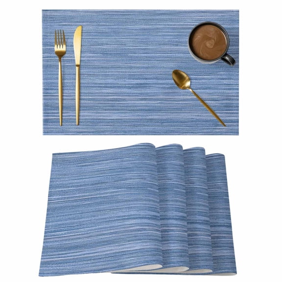 Blue Pattern Placemats Set of 8 Vintage Abstract Minimalist Art Place Mats Indoor Wipeable Table Mats Washable Cloth Dining Table Placemats for Kitchen Holiday Party Home Decor 13x19 Inch