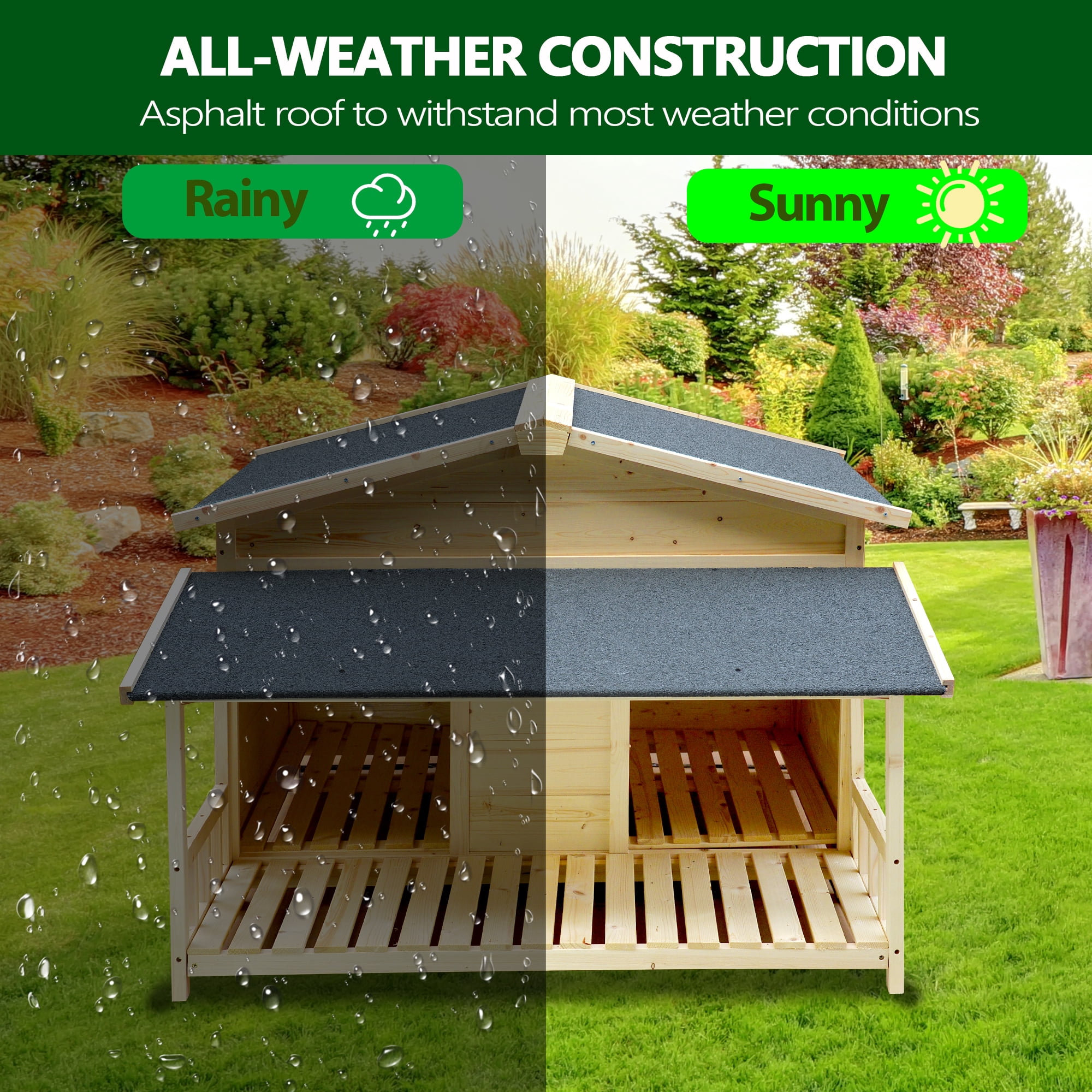 Aukfa Wooden Dog House, 32" Height Outdoor Shelter for Medium to Large Dog up to 110lbs with Balcony