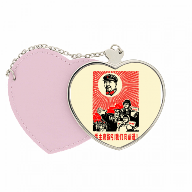 China Model red Education Promotion Bolsa de viaje Mirror maquillaje corazón rosa