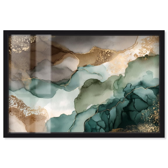 Golden Estuary I Shadowbox Print Abstract Wall Art by Art Remedy, Black Frame, 15 x 10